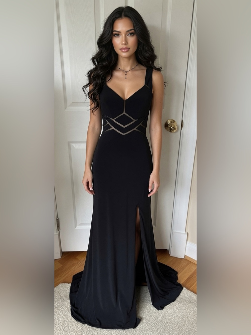 🤩Cache Black Sexy Illusion Dress Gown w/ Open Back Size 4 *NEW